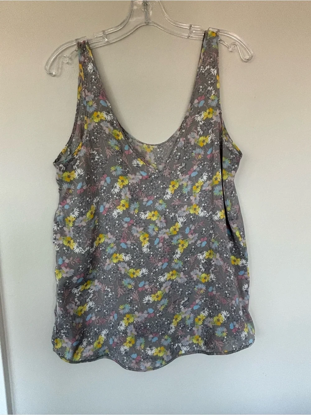 Free People Gray Floral V-Neck Camisole with Yellow & Pink Accents